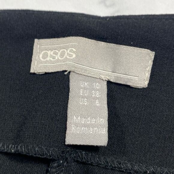 ASOS Georgette Crepe Wide Leg Pants High-Rise Flat Front Side Zip Black 6 - Picture 9 of 12